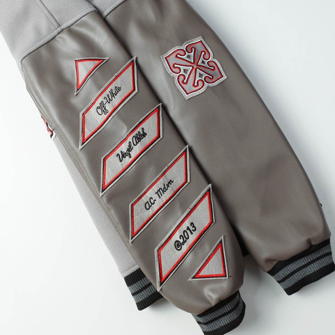 OFF WHITE Embroidered rhinestone filled down cotton jacket baseball uniform