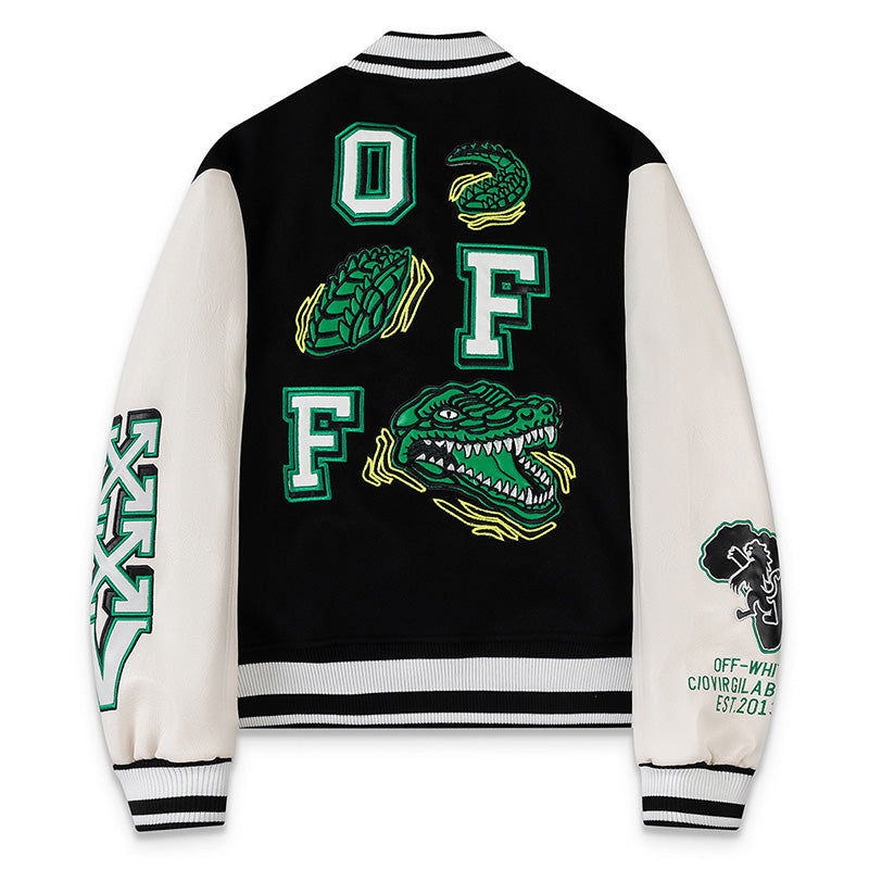 OFF WHITE Croco Lea Wool Varsity Jacket